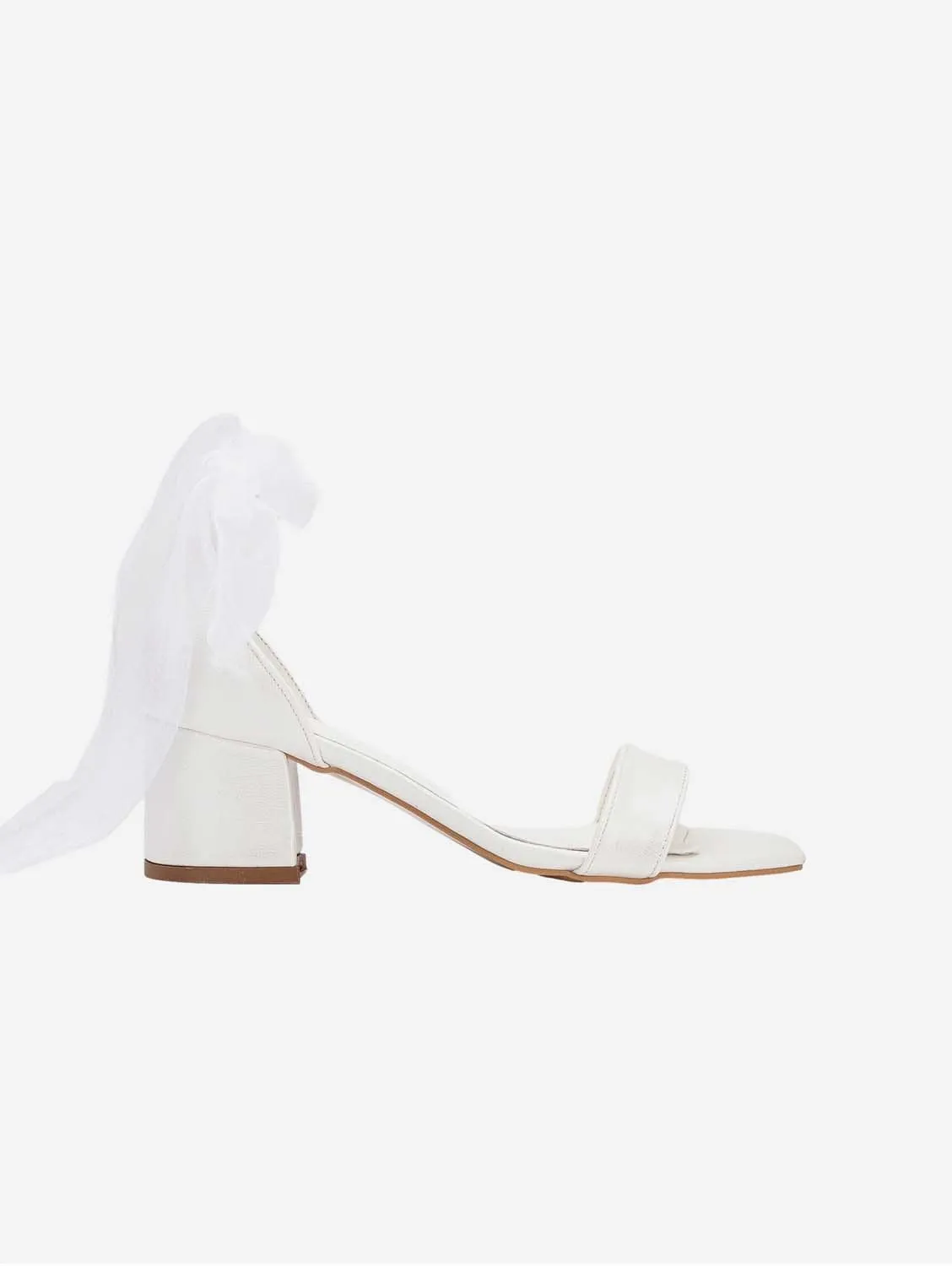 Artemis Vegan Leather Block Ribbon Wedding Heels | Ivory