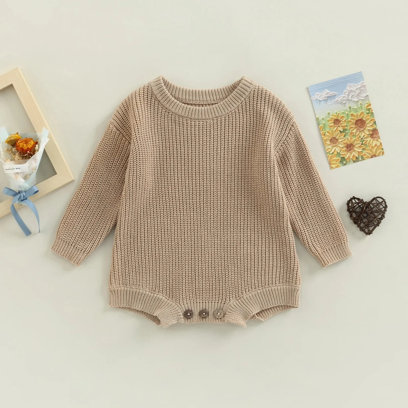 Baby Deluxe Sweater Knit Long Sleeve Romper Onesie Layette