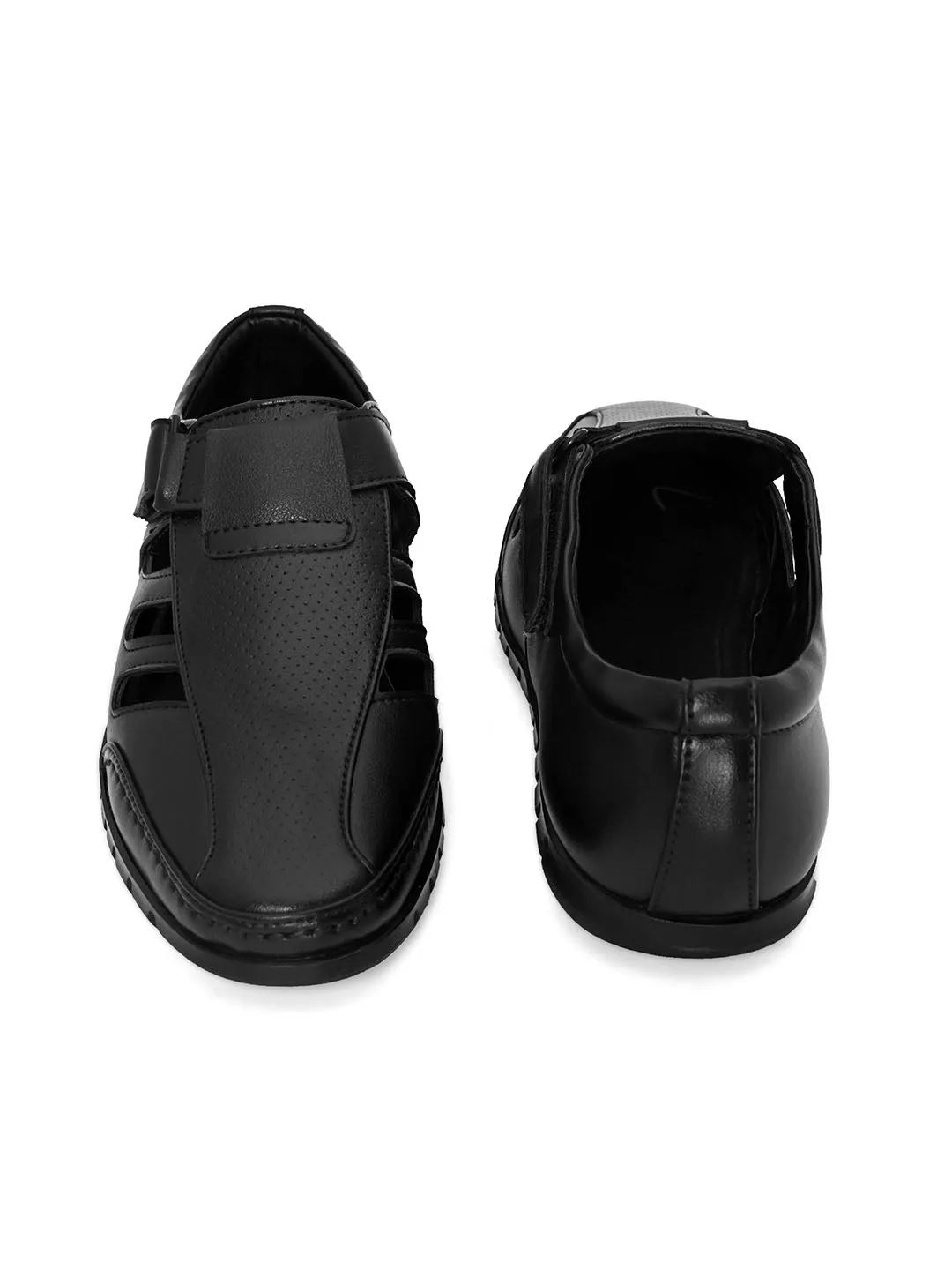 Breezer Black Cut-Work Sandals