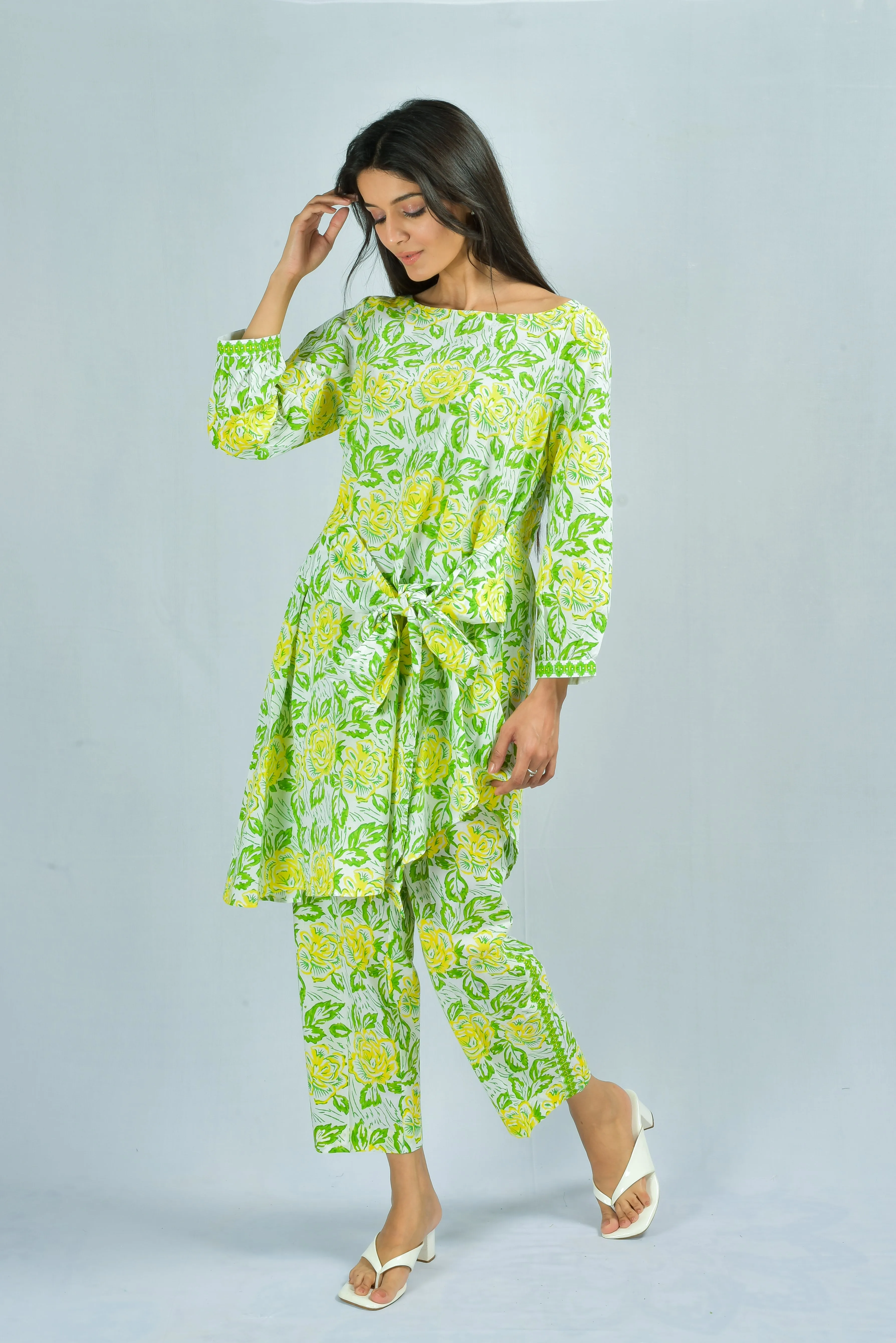 Chaitali tie-up Co-ord Set Block Printed