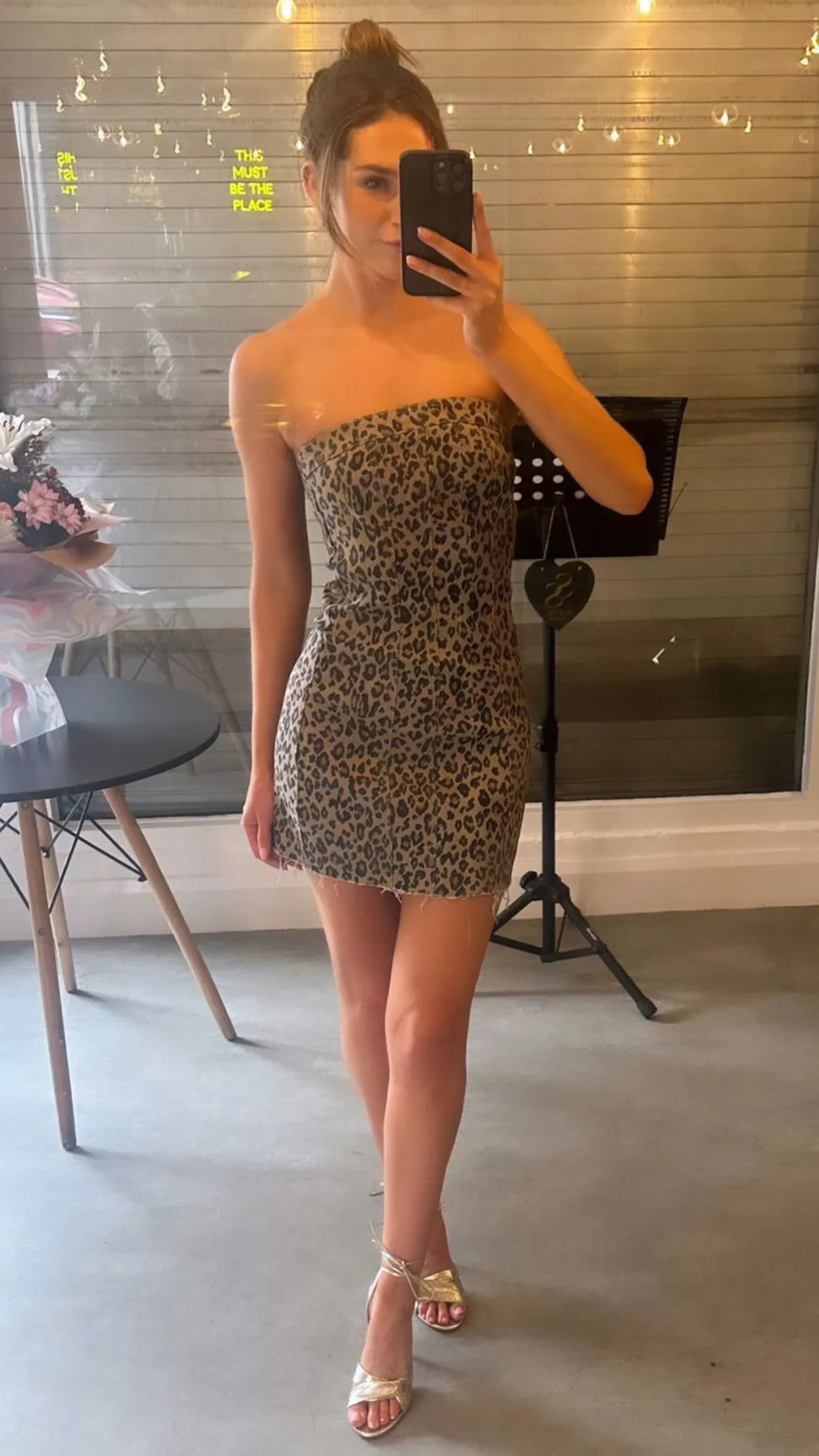 Charlotte Beige Leopard Print Bandeau Mini Dress