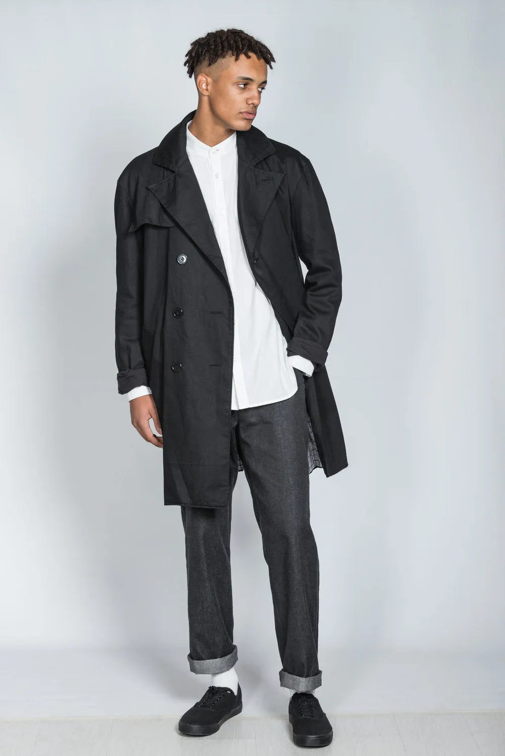 {Clearance Stock} Black Cotton Twill Trench Coat