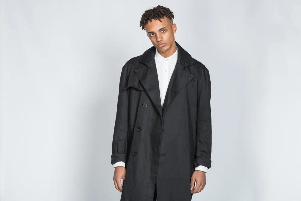 {Clearance Stock} Black Cotton Twill Trench Coat