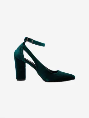 Colette Vegan Velvet Block Heels | Emerald Green