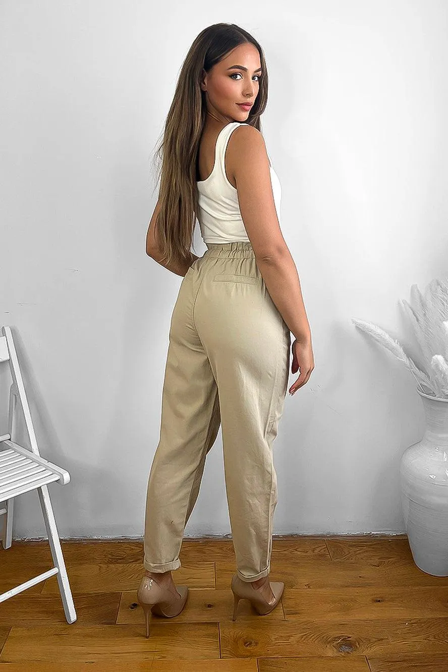 Elastic Drawstring Waist Cotton Slacks