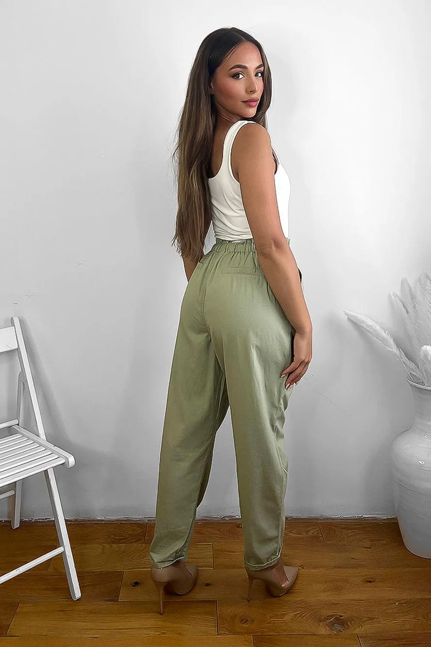 Elastic Drawstring Waist Cotton Slacks