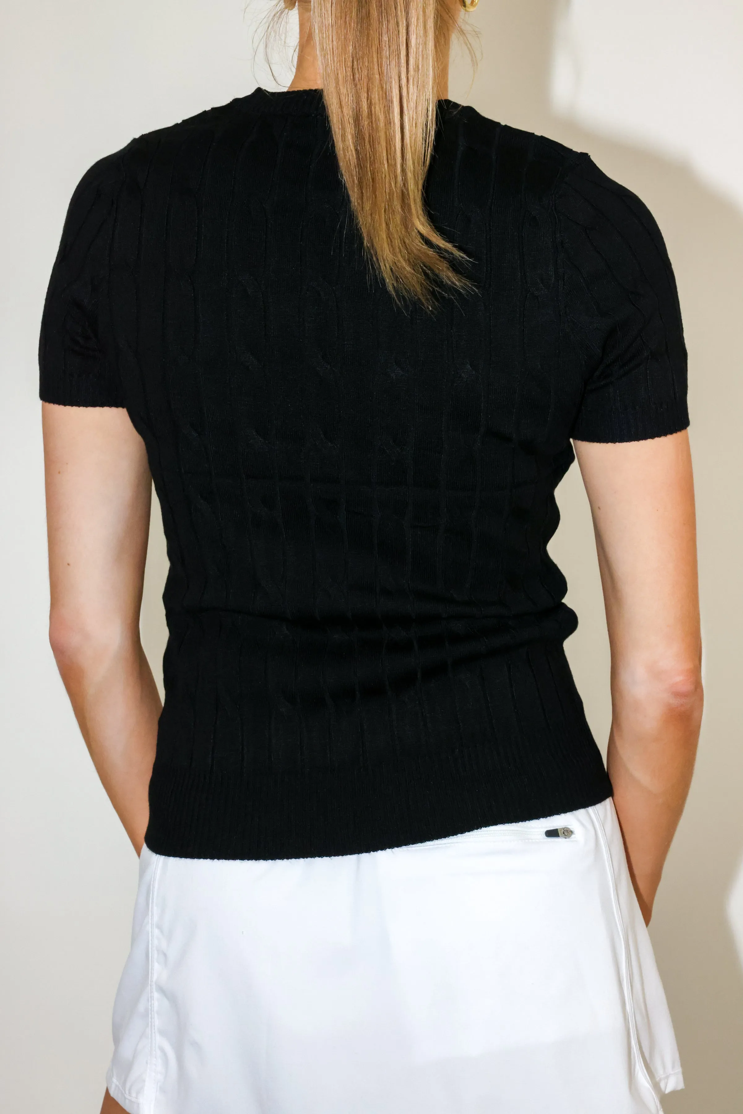 Ella Crew Neck Cable Short Sleeve Sweater