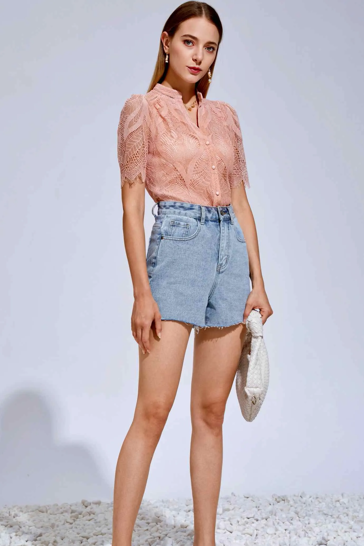 Ella lace Blouse - Salmon Pink