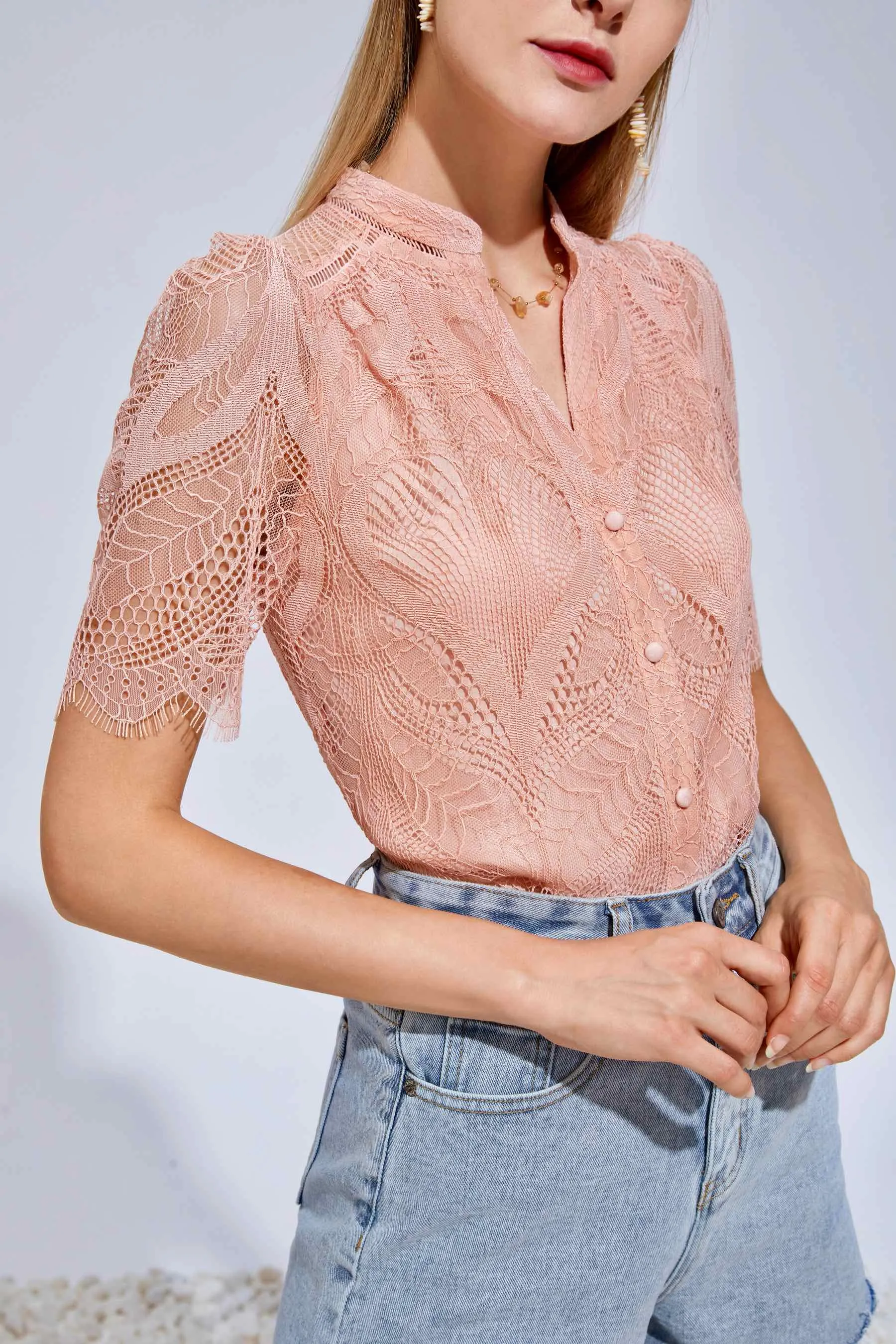 Ella lace Blouse - Salmon Pink