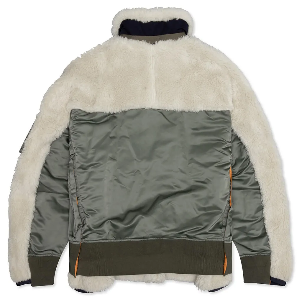 Faux Shearling Nylon Twill Blouson - Ecru