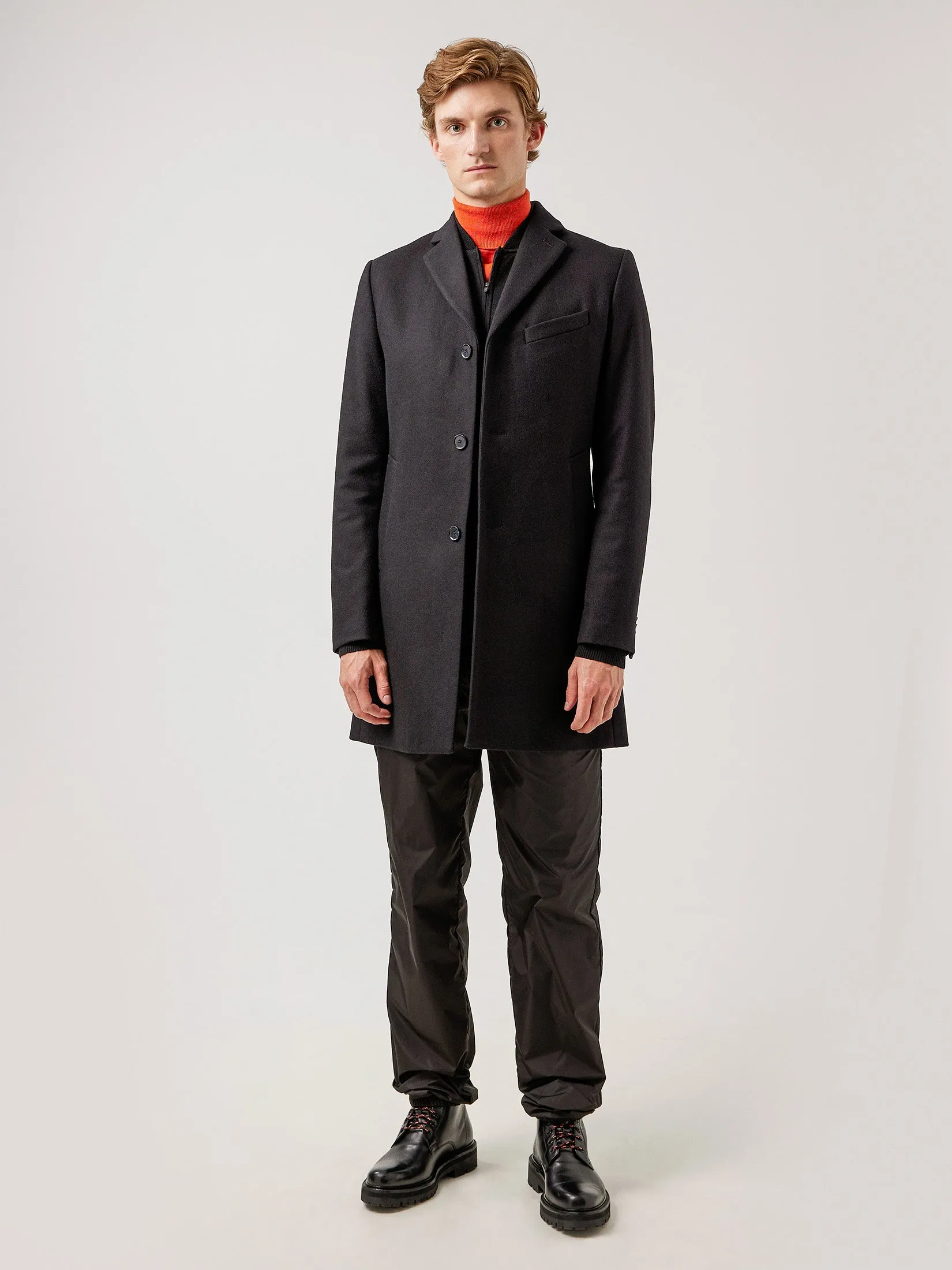 J.Lindeberg Mens Debonair Wolger Wool Coat - BLACK