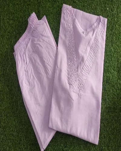 Light Lavender Monochrome Cotton Kurti Palazzo Set Of 2