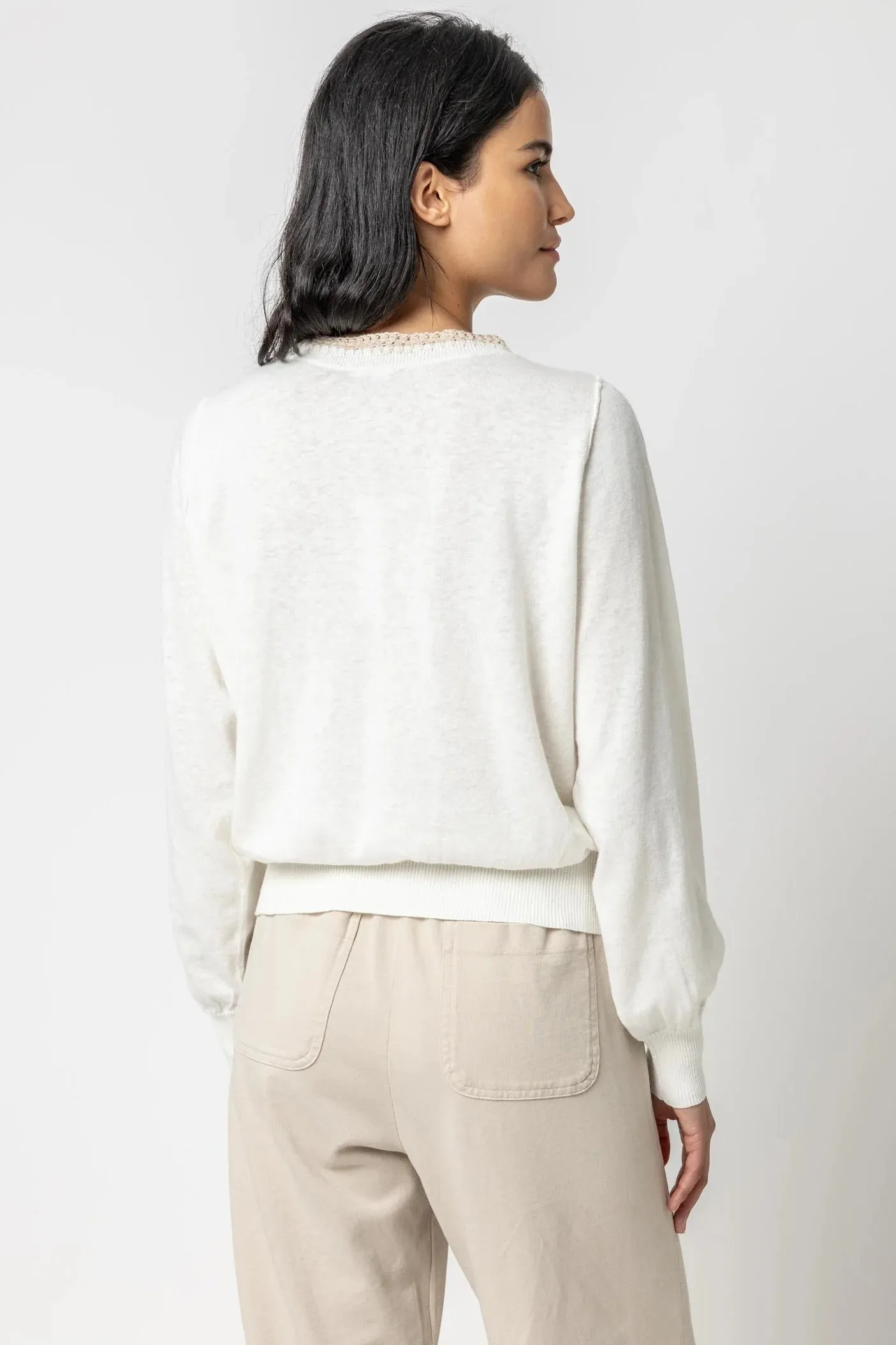 Lilla P Crochet Trim Sweater