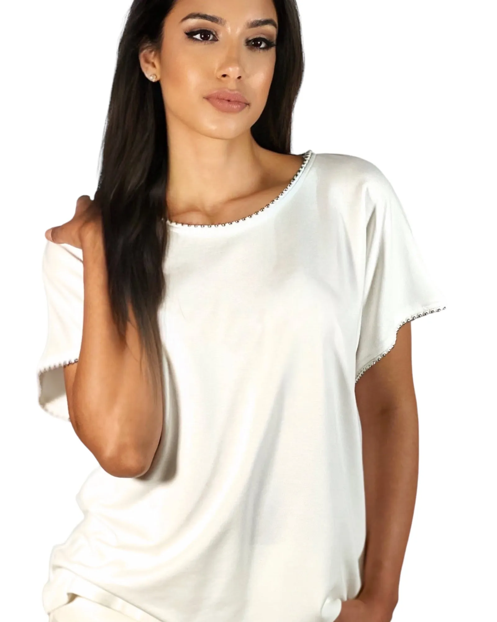 Luxe Knit Top with Metal Stud Trim - The Eldridge