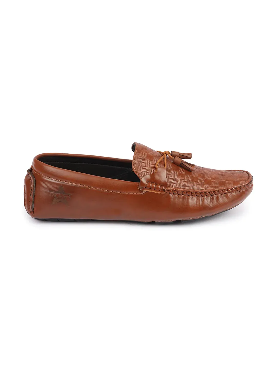 Men Tan Textured Design Casual Tassel Slip On Driving Loafer and Moccasins