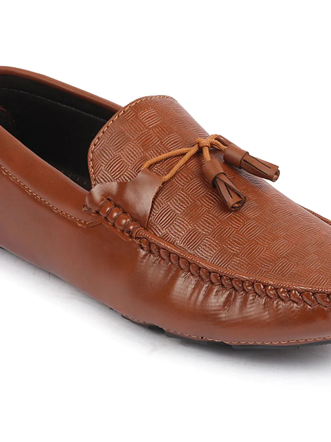 Men Tan Textured Design Casual Tassel Slip On Driving Loafer and Moccasins