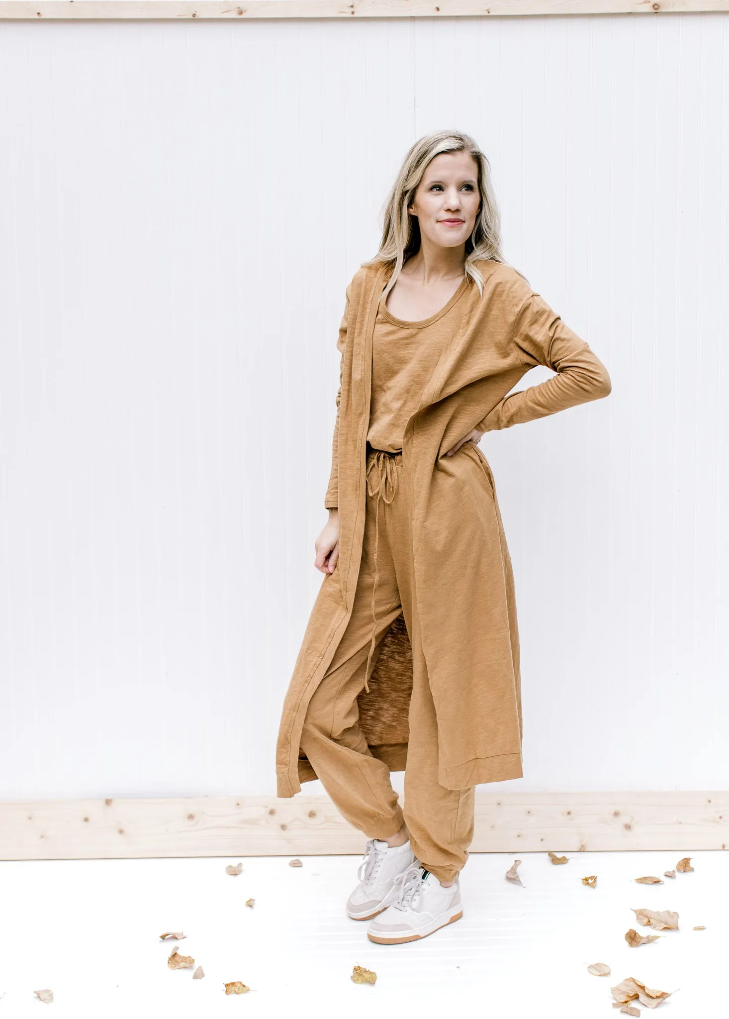 Mocha Jumpsuit Cardigan Set