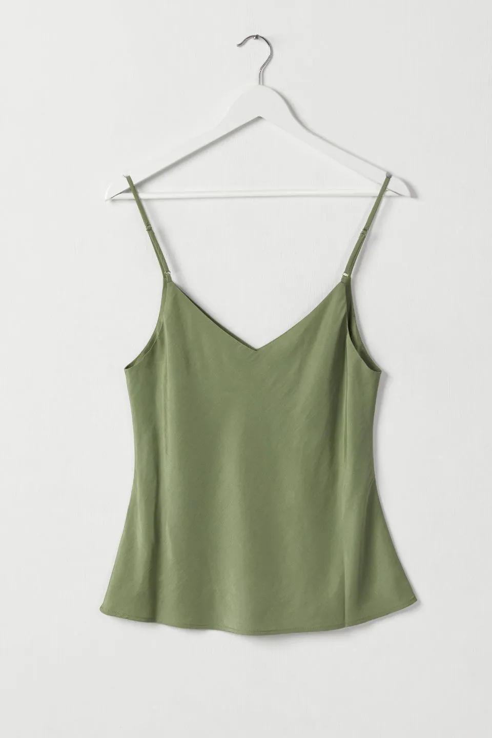 Moonlight Soft Olive Satin Bias V Neck Cami