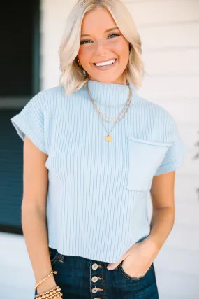 Open Your Mind Light Blue Short Sleeve Sweater