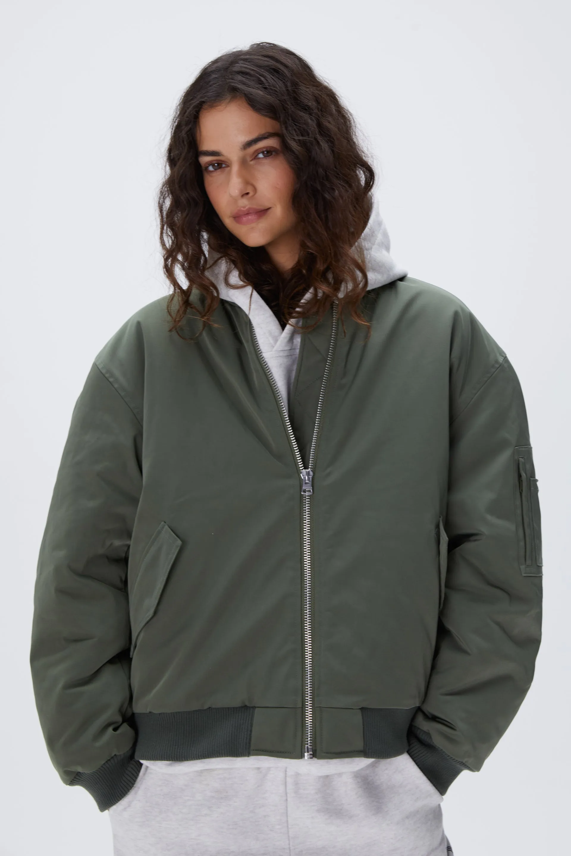 Oversized Bomber Jacket - Khaki Green