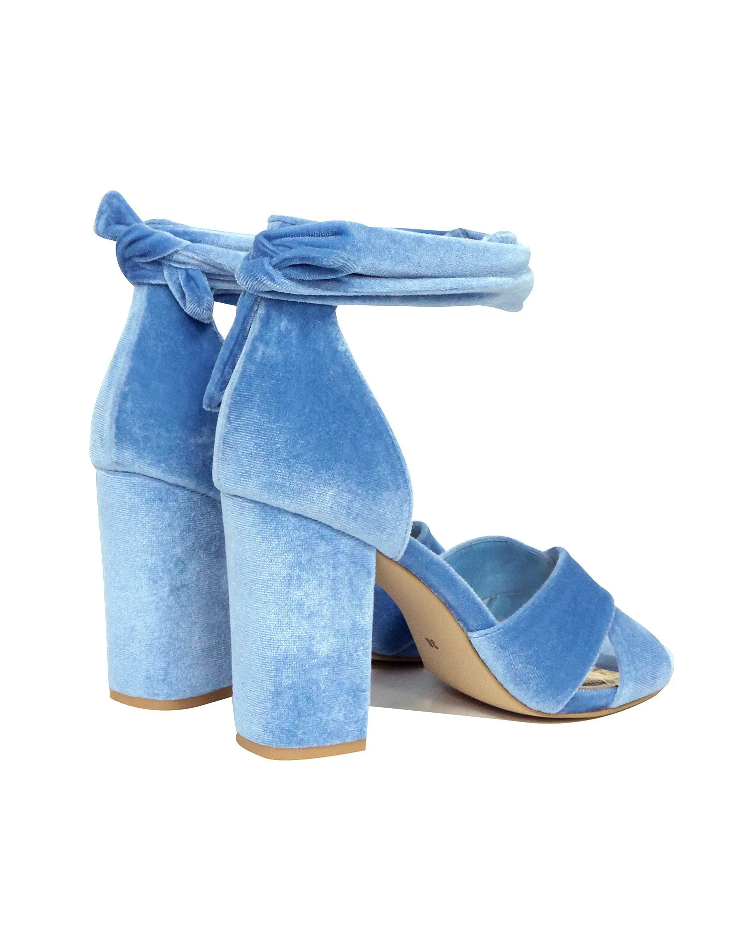 PASSION - BLUE BLOCK HEEL WEDDING SHOES WITH VELVET TIES