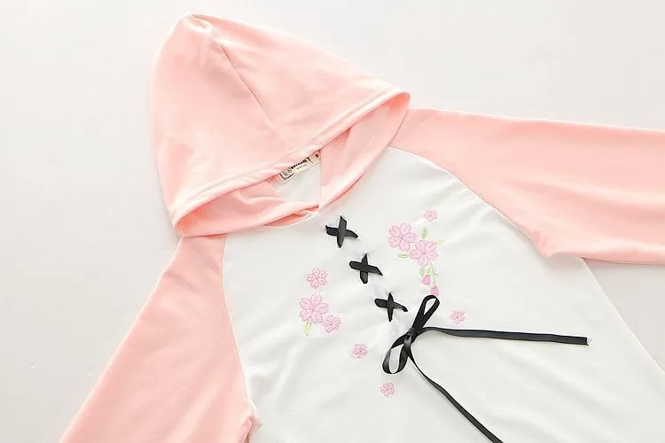 Pink Lace up Hoodie