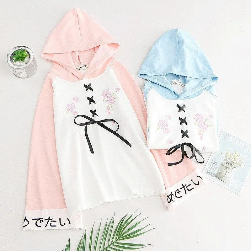 Pink Lace up Hoodie