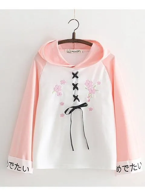 Pink Lace up Hoodie