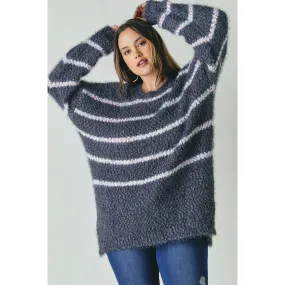 Plus size charcoal grey stripe sweater