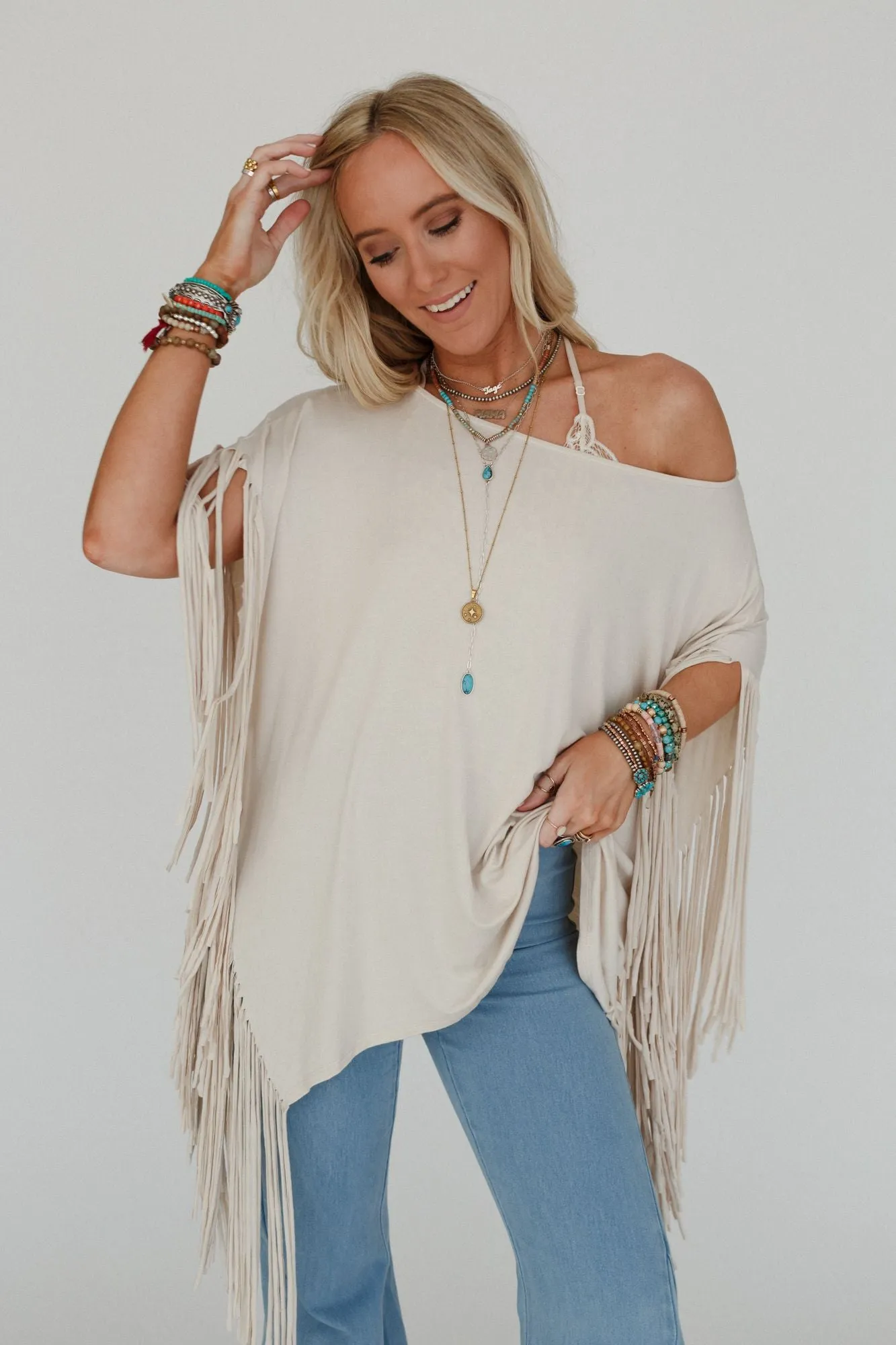 Showstopper Fringe Top - Oat