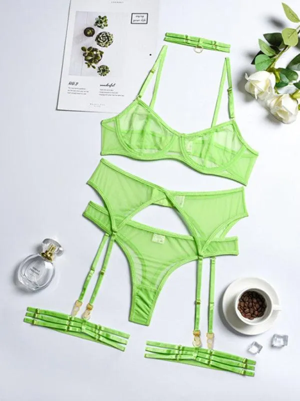 Solid Mesh Ladies Lingerie Set