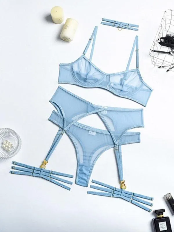 Solid Mesh Ladies Lingerie Set