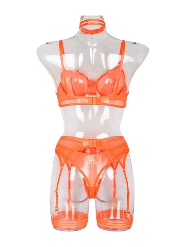 Solid Mesh Ladies Lingerie Set