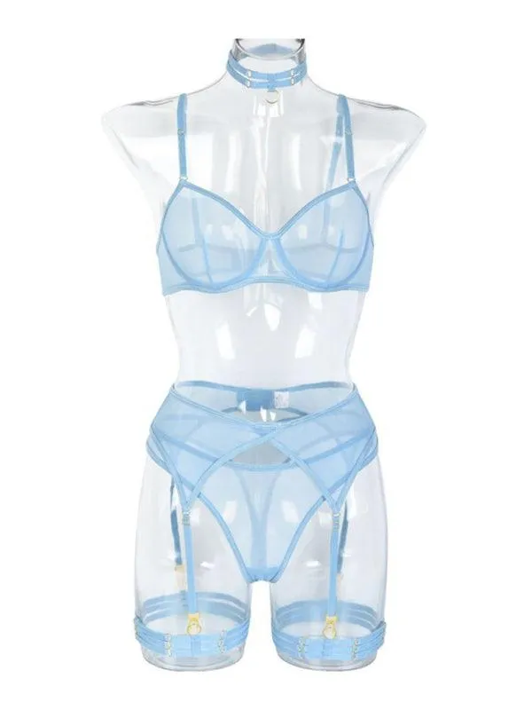 Solid Mesh Ladies Lingerie Set