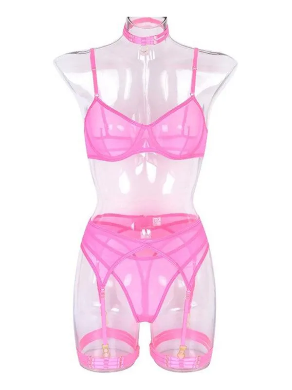 Solid Mesh Ladies Lingerie Set