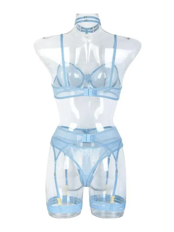 Solid Mesh Ladies Lingerie Set