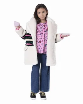 SONIA RYKIEL ENFANT FW23 Faux Fur Long Ivory Coat