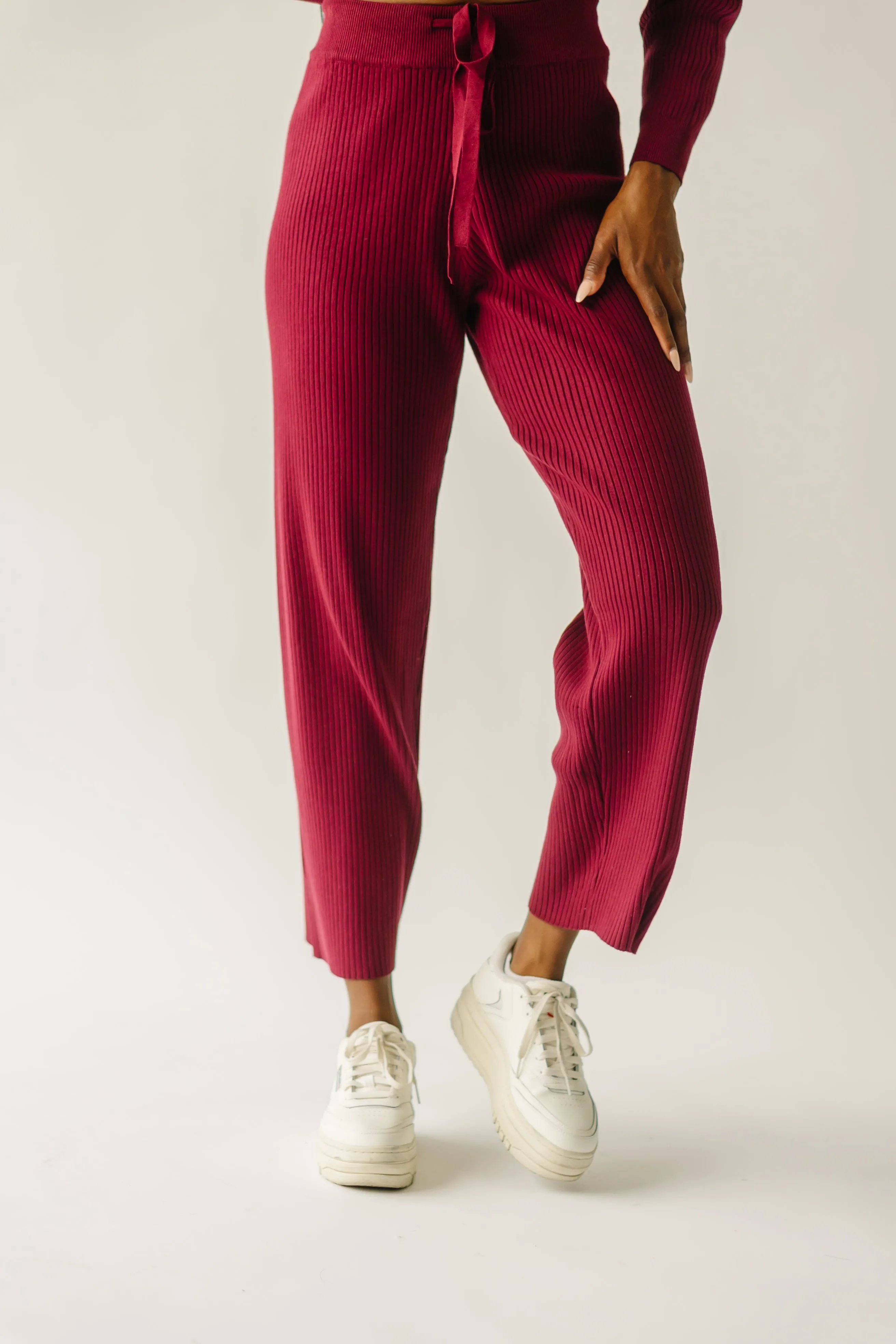 The Bethel Ribbed Straight Leg Sweater Pant in Mulberry