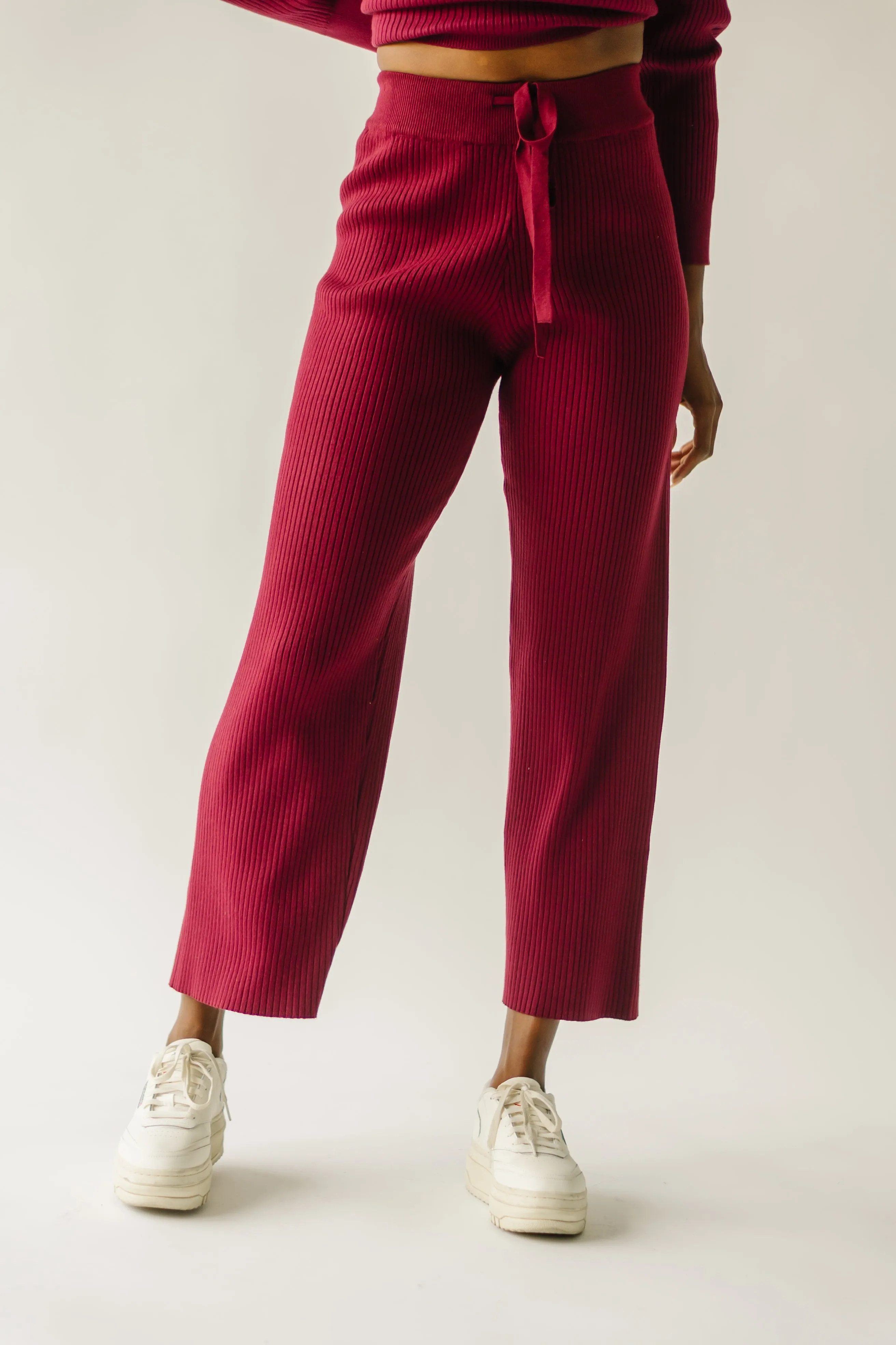 The Bethel Ribbed Straight Leg Sweater Pant in Mulberry