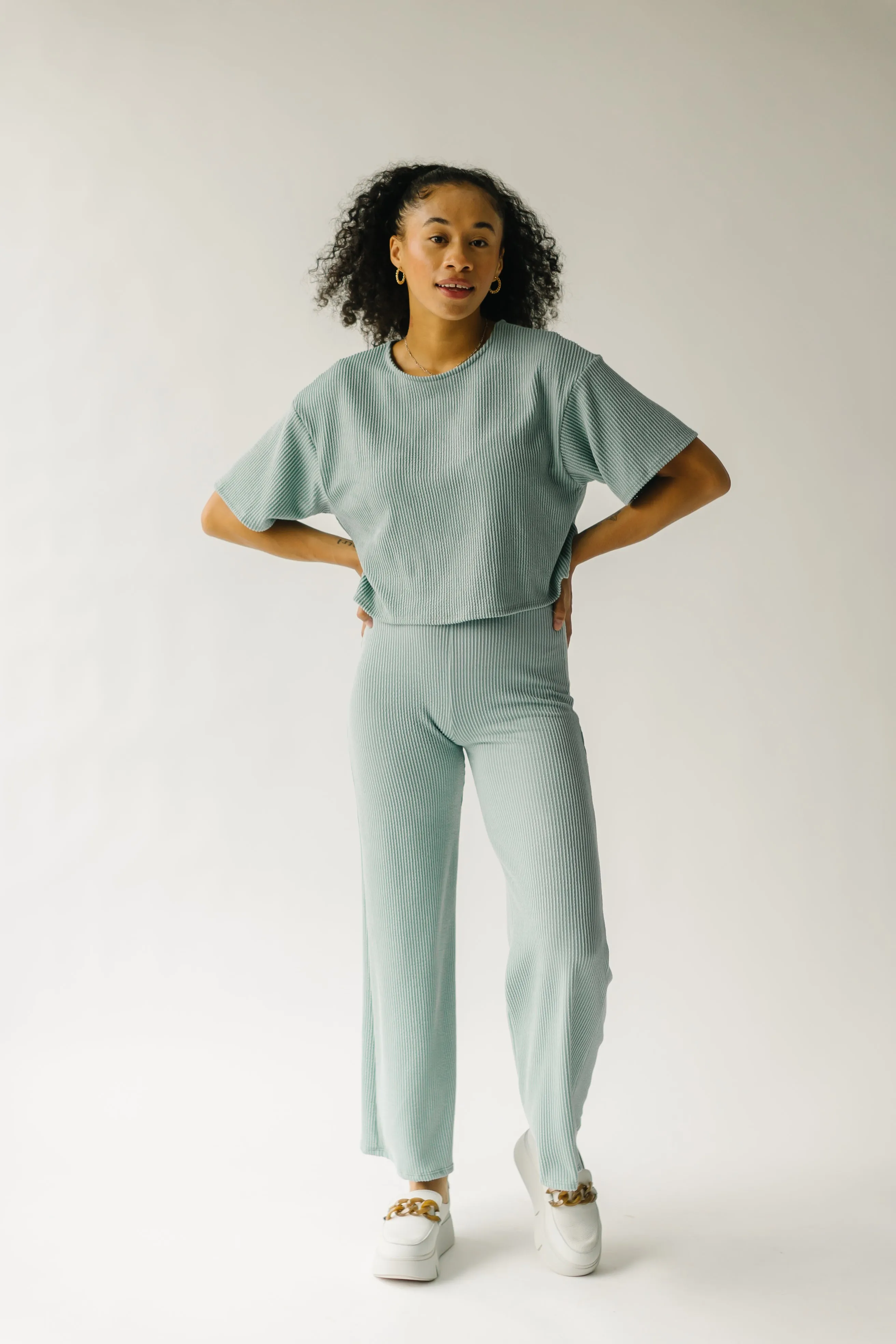 The Swift Ribbed Wide Leg Pant in Sage