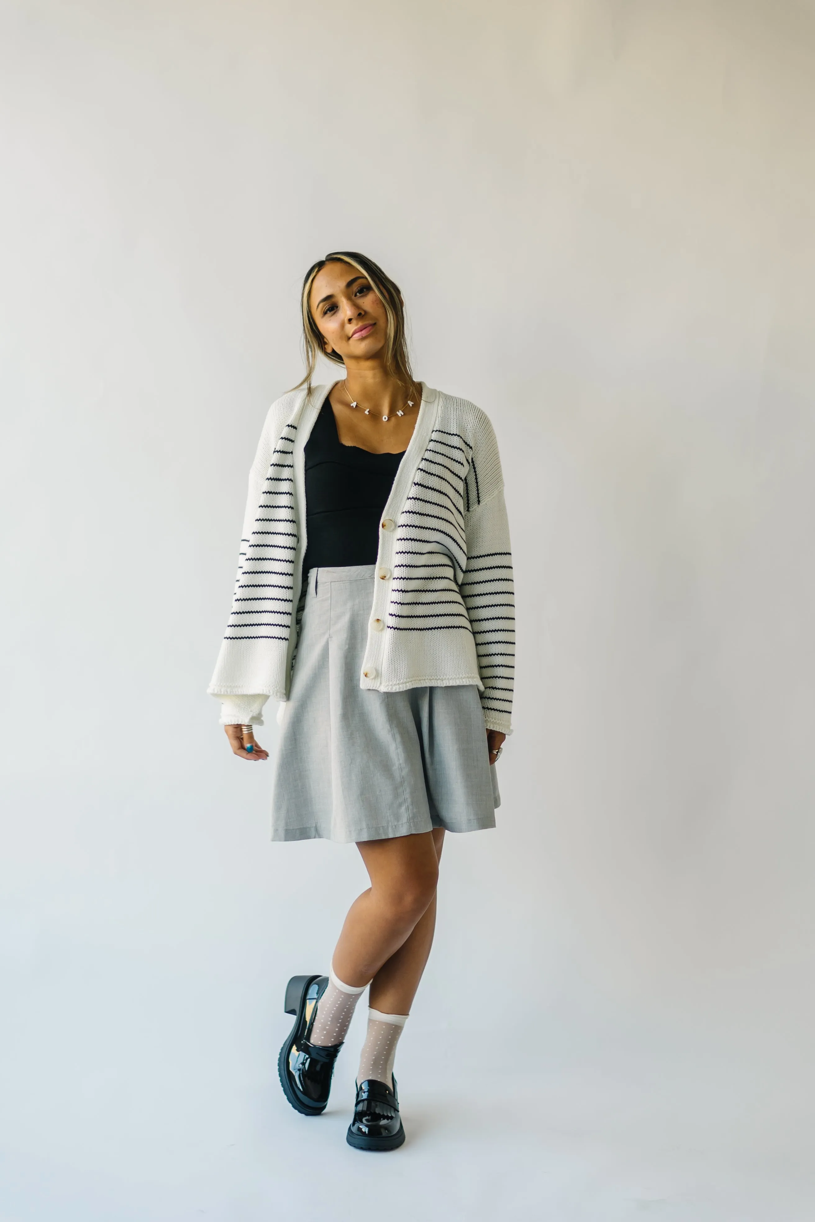 The Trudie Striped Cardigan in Black   White