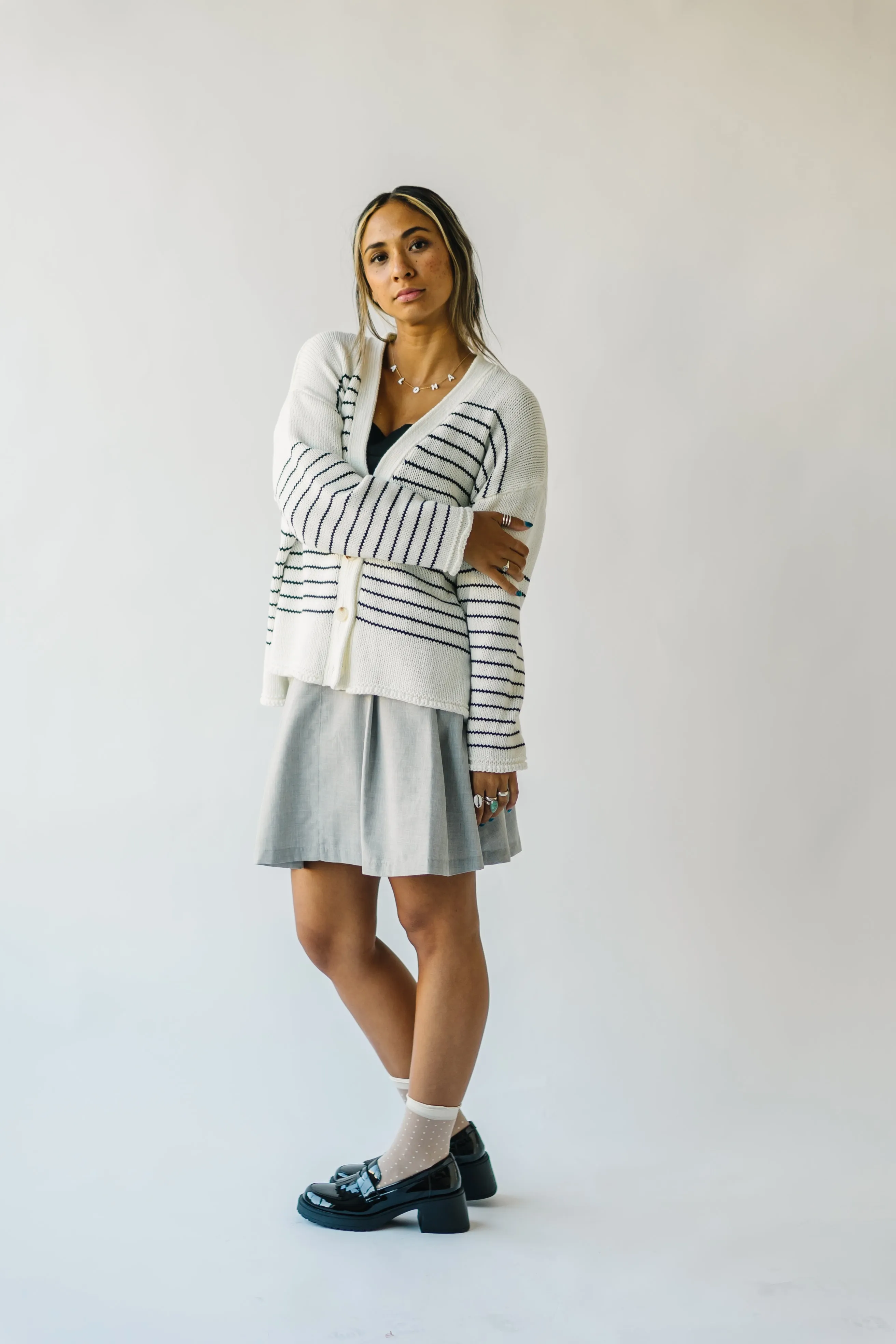 The Trudie Striped Cardigan in Black   White