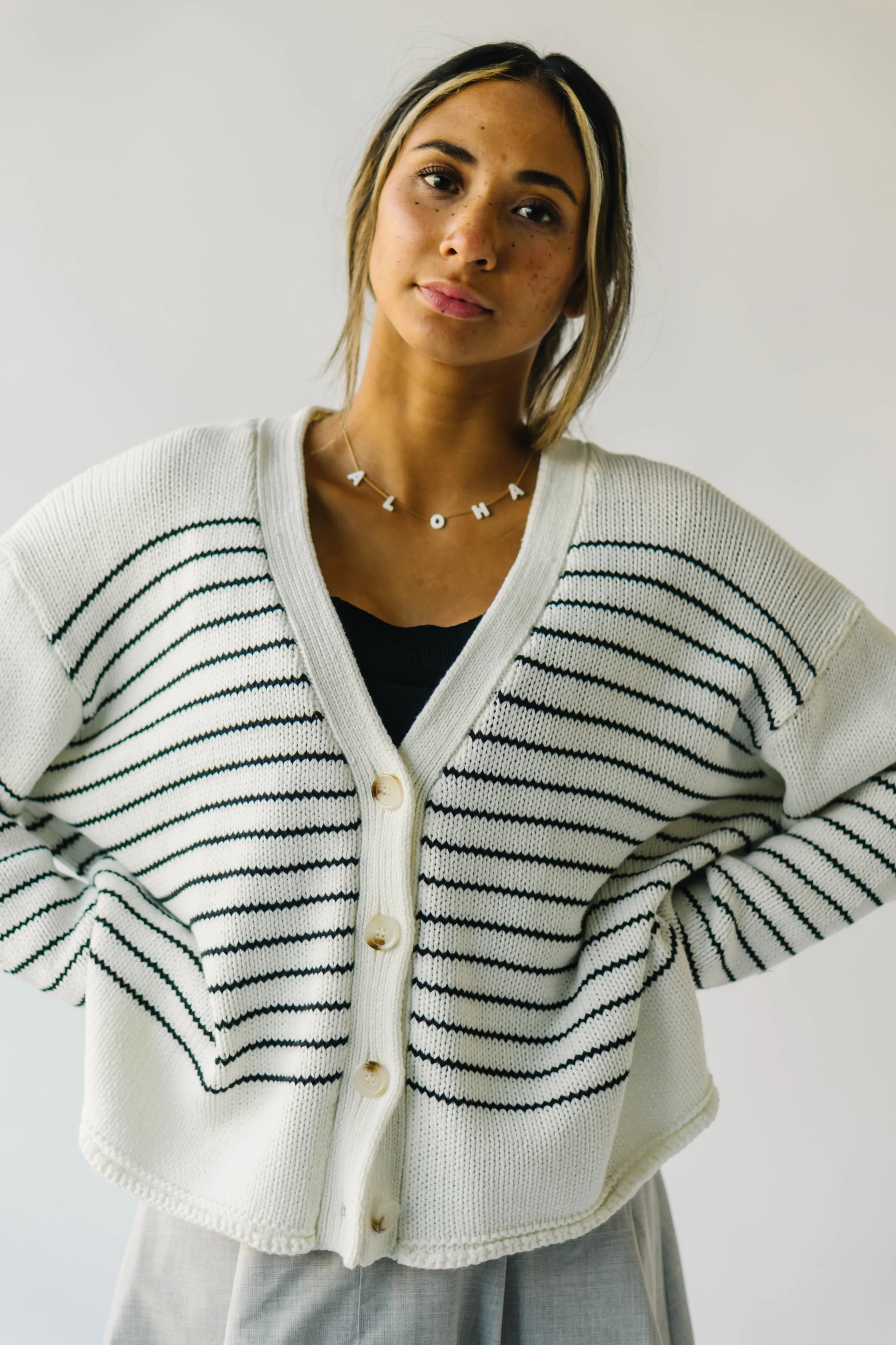 The Trudie Striped Cardigan in Black   White