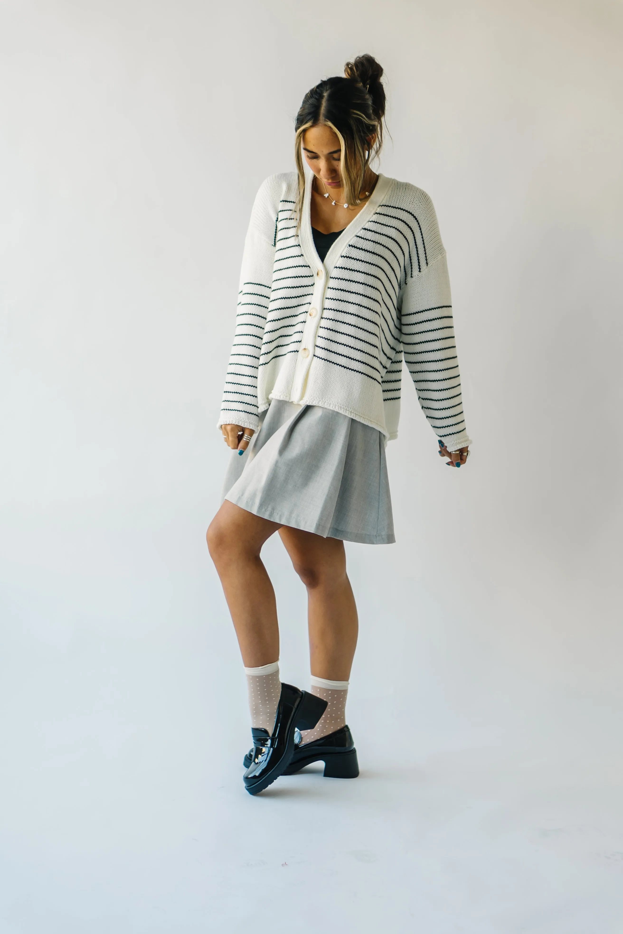 The Trudie Striped Cardigan in Black   White