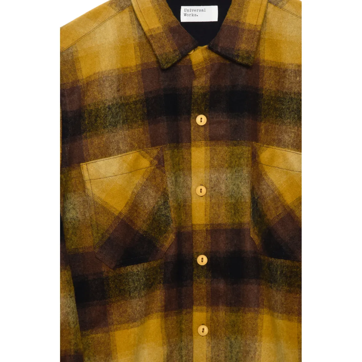 Universal Works Work Shirt 29261 Rec Wool Mix Flannel mustard check