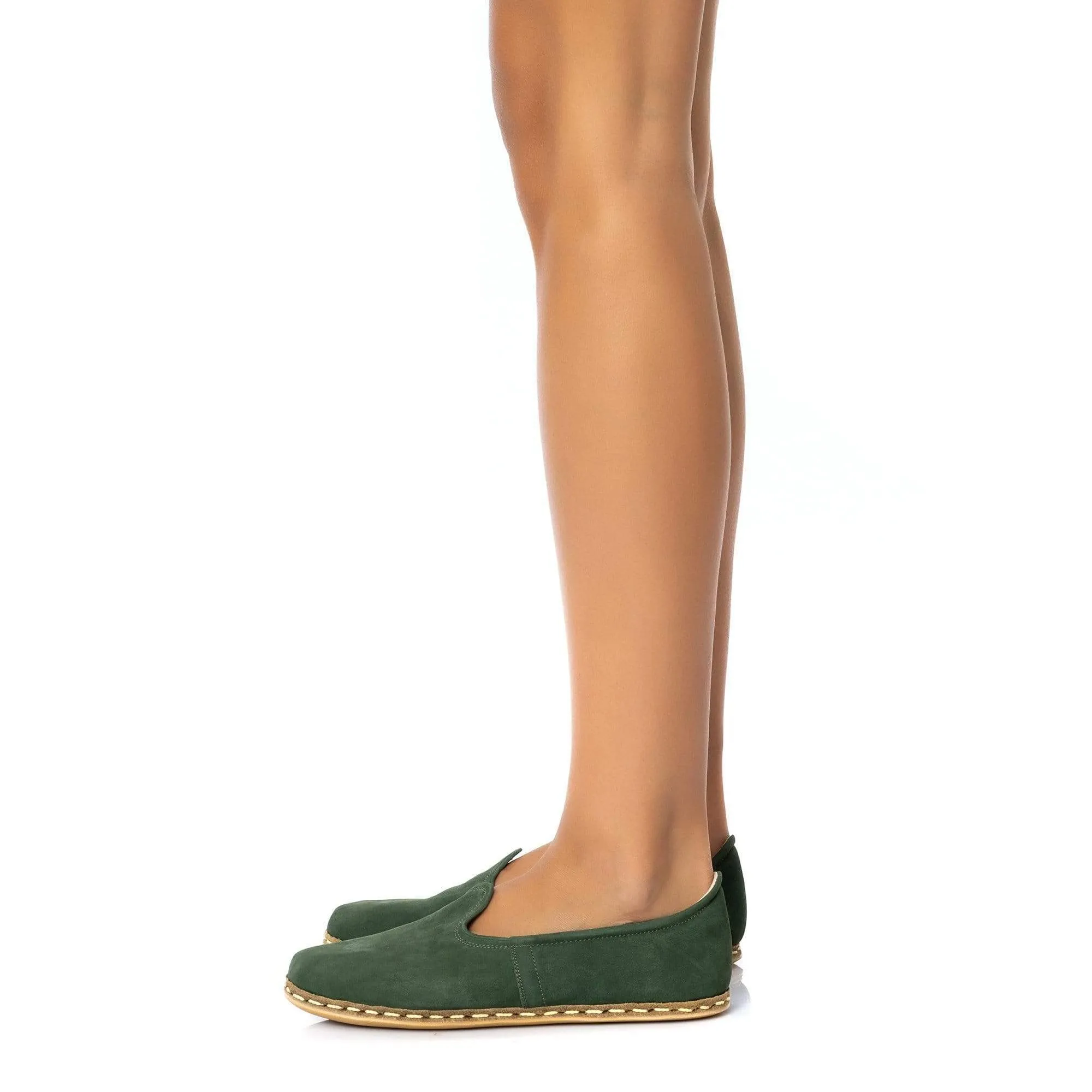 Women's Green Nubucks Slip On Shoes