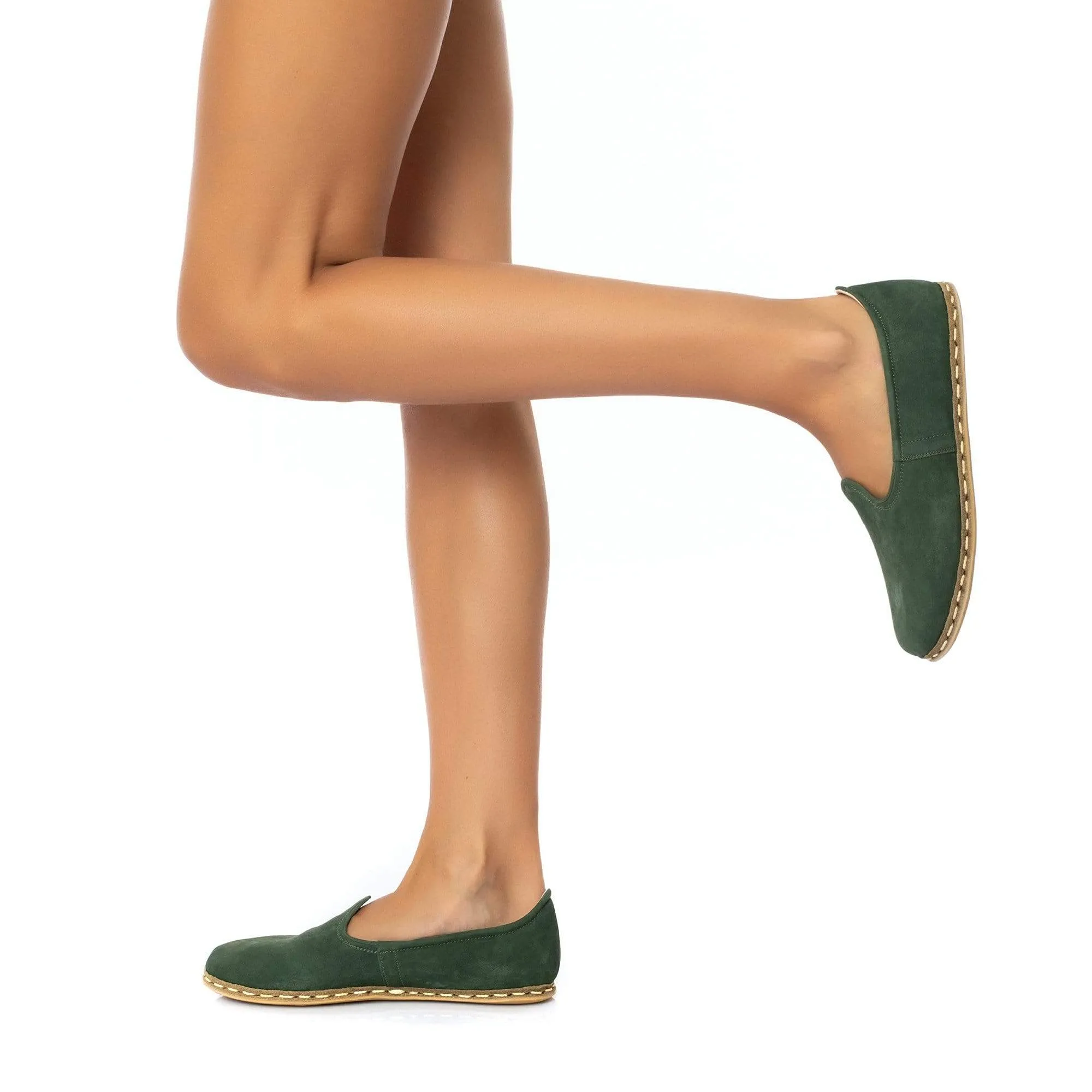 Women's Green Nubucks Slip On Shoes