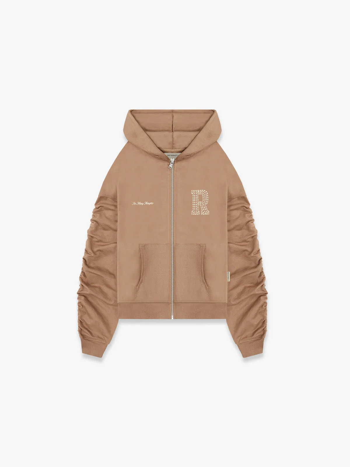 ZIP HOODIE WITH RIB POCKET - BROWN